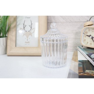 Cotton Bud Holder กระปุกคอตตอนบัด พลาสติก ลายคริสตัล JP Quality 8x8x13cm 1455
