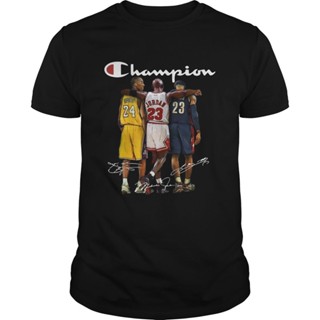 เสื้อยืดแขนสั้นพิมพ์ลาย Champion Logo Kobe Bryant Michael Jordan And Lebron James แฟชั่นสําหรับผู้ชาย