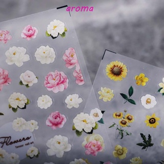 Aroma สติกเกอร์ติดเล็บ มีกาวในตัว ลายตัวอักษรจีน ดอกไม้ ดวงจันทร์ เทศกาลจีน สําหรับผู้หญิง