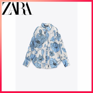 Zara ฤดูใบไม้ร่วงและฤดูหนาว ใหม่ ผู้หญิง ลายดอกไม้ ปกเสื้อแขนยาว ผ้าเดรป