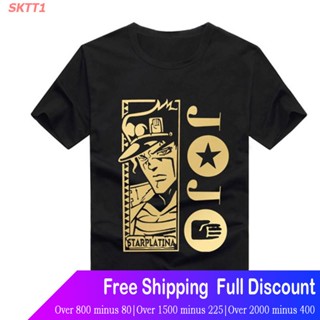 เสื้อยืดยอดนิยม Jojo Bizarre เสื้อยืดลําลองสําหรับผู้ชายแขนสั้นสีดําพิมพ์ลาย Adventure Manga Anime Sports T-shirt