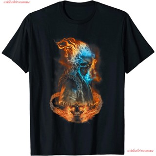 Marvel Ghost Rider Flaming Chains City Portrait T-Shirt เสื้อยืดแขนสั้น overside เสื้อยืดผู้หญิง เสื้อยืดผู้ชาย เสื้อยืด