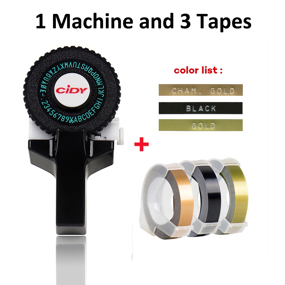 เทปฉลากพลาสติก PVC ลายนูน 9 มม. X3 ม. 3 ม้วน พร้อมเทปฉลาก 3D สําหรับเครื่องพิมพ์ MOTEX E101 1 ชิ้น