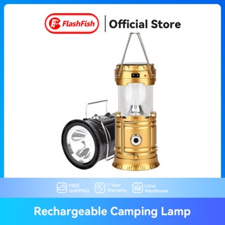 Flashfish แบบชาร์จไฟได้ 3 in 1 Solar Rechargable 6 LED Camping Lantern ไฟฉาย - สีสุ่ม