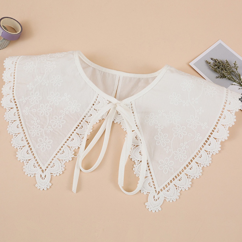 ✿ ปกเสื้อปลอม ปักลายดอกไม้ ลูกไม้ สีขาว สไตล์ญี่ปุ่น สําหรับผู้หญิง นักเรียน