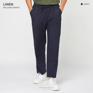 TWENTYSECOND กางเกงขายาวทรง Straight fit รุ่น Linen Relaxed Pants - สีกรม/ Navy