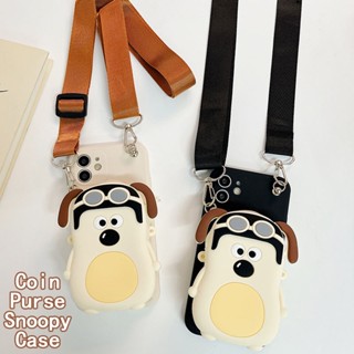 สําหรับ iPhone 14 Pro Max 13 12 Mini 14plus 11 X XS XR i7 i8 i6s i6 plus SE 2020 เคสมือถือ Soft TPU Case เคสป้องกัน Cute Cartoon Snoopy Coin Purse เคสซิลิโคน เคสโทรศัพท์ มีเชือกคล้อง