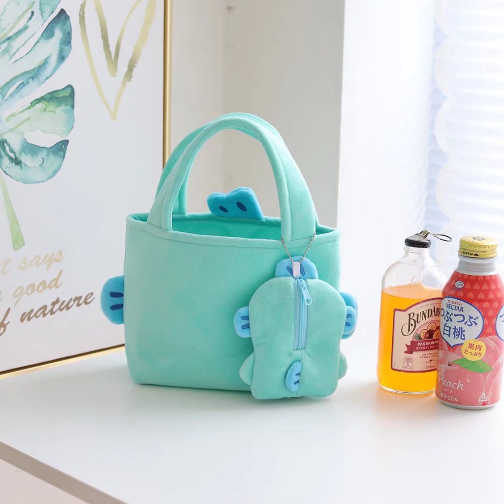 กระเป๋าสะพายไหล่ ทรงคลัทช์ ลายการ์ตูนมอนสเตอร์ปลาน่ารัก แบบพกพา สําหรับใส่กล่องอาหารกลางวัน ใส่บัตร กุญแจ - รูปที่ 5