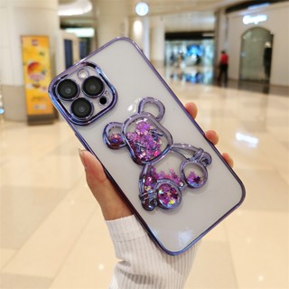 เคสโทรศัพท์มือถือ TPU นิ่ม แบบใส กันตก ลายหมี ประดับเพชร คุณภาพสูง สําหรับ iPhone 14 13 12 pro max 13 pro max 14 pro max 14plus