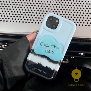 For เคสไอโฟน 14 Pro Max [Blue Sea IMD with Pop Stand] เคส Phone Case For iPhone 14 Pro Max Plus 13 12 Mini 11 X XS Max XR SE 8 7 For เคสไอโฟน11 Ins Korean Style Retro Classic Couple Shockproof Protective TPU Cover Shell