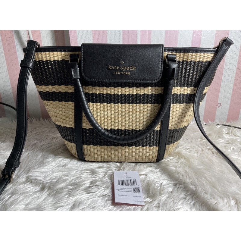 Kate Spade Cruise Straw Medium Tote Black ของแท้ มือสอง ส่งฟรี EMS