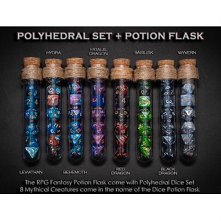 Polyhedral Dice Set of 7 with RPG Fantasy Potion Flask | Dungeons and Dragons Dice | DnD Dice Set | D&amp;D Dice