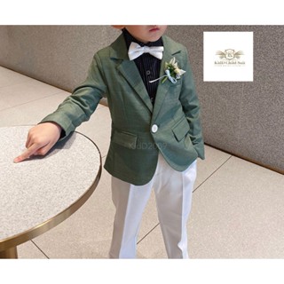 เสื้อสูทเด็ก Green Boy Blazer Korean Style แมทชุดได้หลากหลาย สีเขียว ขนาด 90, 100, 110, 120, 130, 140, หรือ 7, 9, 11,...