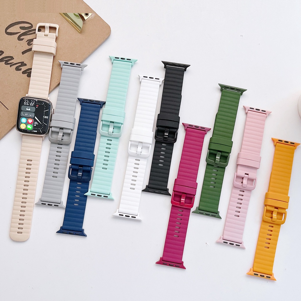 สายนาฬิกาข้อมือซิลิโคนยาง แบบนิ่ม สําหรับ สาย applewatch Series 8 7 SE 6 5 4 3 2 1 Ultra 49 มม. ขนาด 41 มม. 45 มม. 38 มม. 40 มม. 42 มม. 44 มม. สายนาฬิกา applewatch