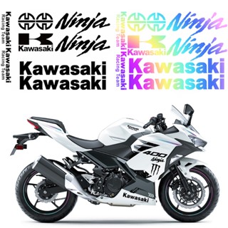 KAWASAKIสติ๊กเกอร์ติดมอเตอร์ไซค์แฟริ่งกระจกหน้ารถร่างกายสติ๊กเกอร์สะท้อนแสงหมวกนิรภัยอุปกรณ์เสริมรถจักรยานยนต์สำหรับนินจา400