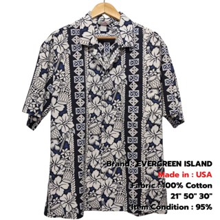 เสื้อฮาวายUSAแท้100% EVERGREEN ISLAND อก 50" Cotton เสื้อเชิ้ตฮาวายวินเทจไซส์ใหญ่ มือสอง สภาพดีมาก / Used Hawaii Shirt