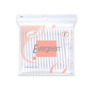  Evergreen เอเวอร์กรีน สำลีก้านมินิ 100 ก้าน (ถุง) สำลีก้านเล็ก บริสุทธิ์ 100% ปราศจากสารเรืองแสง