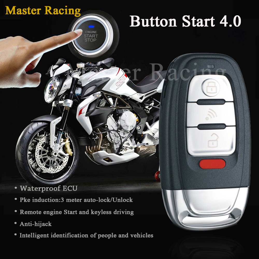DC AC 12V PKE Smart Key Button Start Motorcycle Alarm Scooter Device Anti-theft alarm System Engine Push Start Button Un