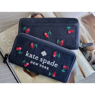 🎀 (สด-ผ่อน) กระเป๋าสตางค์ซิปรอบ ลายเชอรี่ K6151 Kate Spade Long Wallet