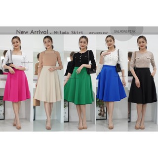 Malida Skirt *กระโปรงคุณภาพดี S/M/L ซิปหลัง ทรงย้วยครึ่ววงกลม ยาว 24" กระโปรงทำงาน salmonspink