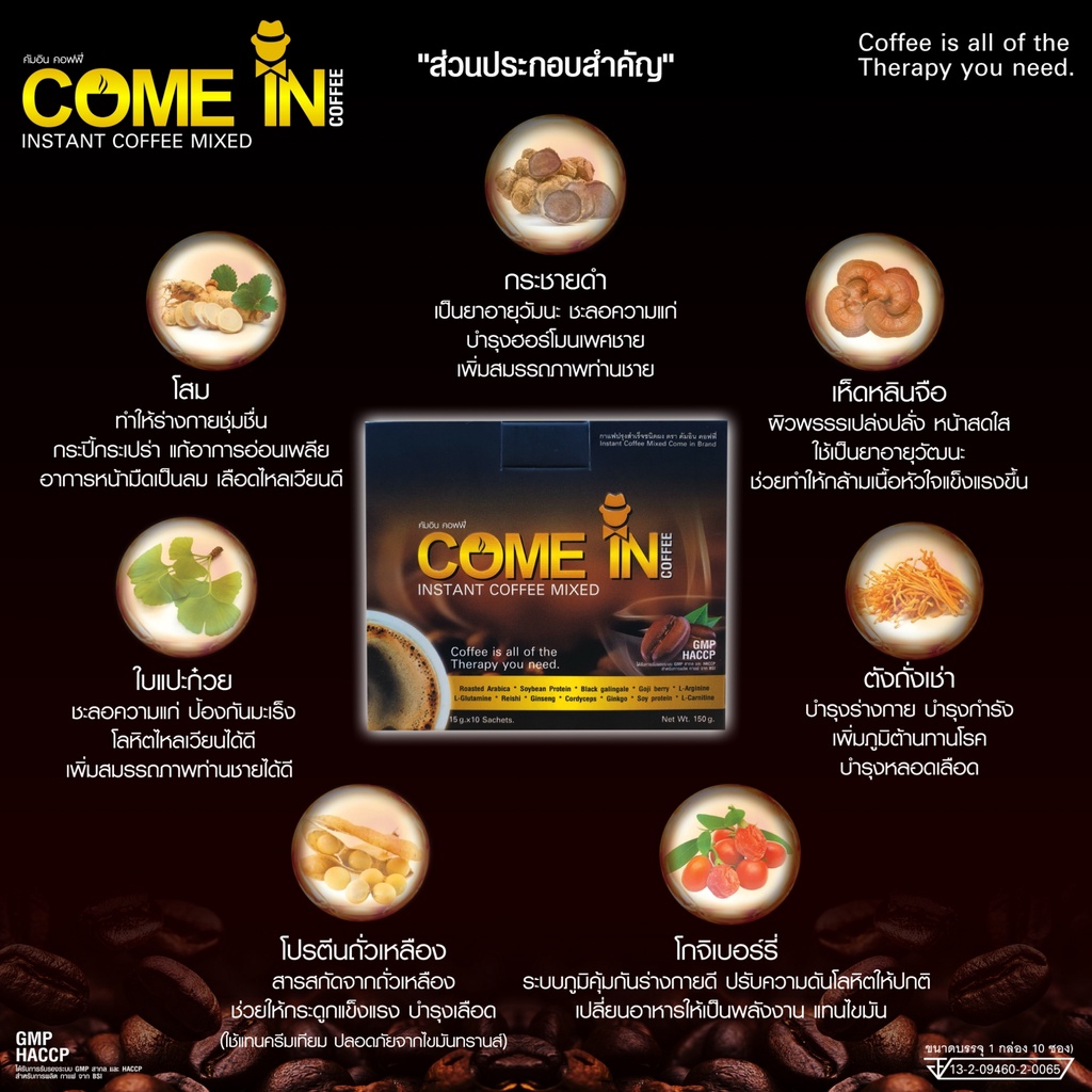 กาแฟคัมอิน COME IN COFFEE  สูตรเข้มข้น ของท่านชาย 1กล่อง แถม1ซอง - รูปที่ 3