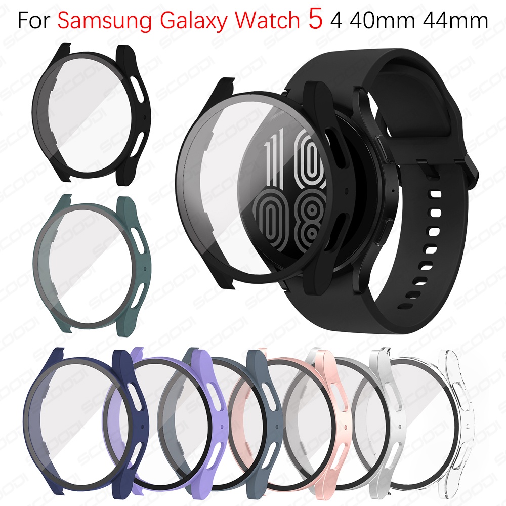 กระจก + เคส สําหรับ Samsung Galaxy Watch 5 4 40 มม. 44 มม. อุปกรณ์เสริม PC กันชน ฝาครอบป้องกันหน้าจอรอบด้าน
