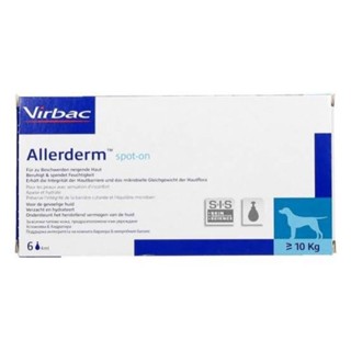 Virbac Allerderm Spot-On ยาหยดบำรุงและฟื้นฟูขนและผิวหนังสำหรับสุนัข น้ำหนัก 10 Kg. ขึ้นไป  1กล่องมี 6 ชิ้น