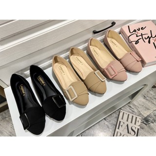 🎀Rinya shoes🎀รองเท้าคัทชูแต่งอะไหล่เข็มขัดสวยมาก มี3สี มีไซด์36-45สินค้าพร้อมส่งนะคะ