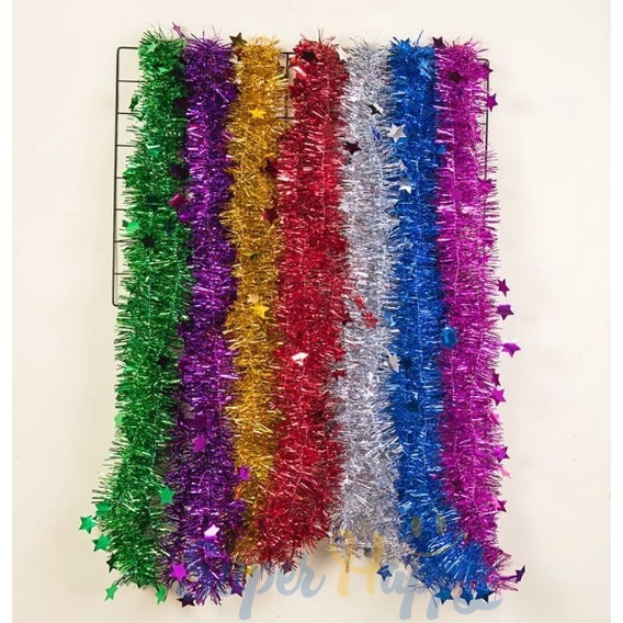 สายรุ้งประดับรูปดาว ยาว 2 เมตร(หนา 7 CM) สายรุ้งปีใหม่ ประดับต้นคริสมาสต์หรือตกแต่งบ้าน Tinsel