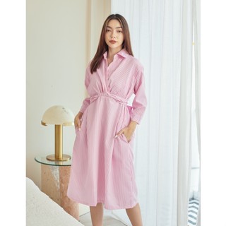 NEW!! เดรสคลุมท้อง/ให้นม Chicago 2-in-1 Shirt Dress: Pink Stripe