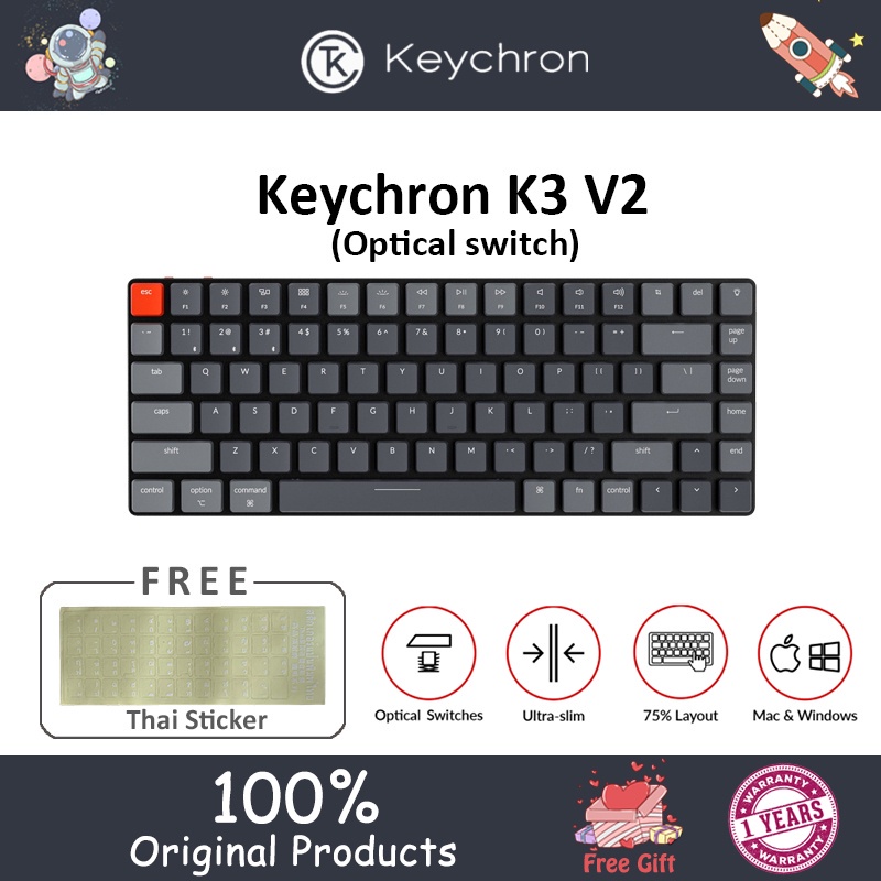 Keychron K3 V2 Optical switch แป้นพิมพ์คีย์บอร์ดบลูทูธ 84-คีย์น้ําหนักเบาโหมดคู่