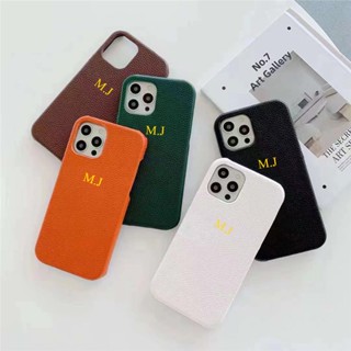 Luxury Customized Name Lychee Patter Letters Leather Hard Case For iphone 13 Pro Max 12 11 Pro Max X XS XR 7 8 Plus SE C