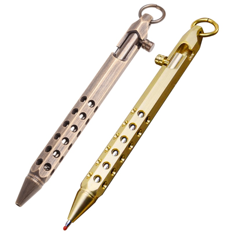 รัก* Retro แบบพกพา EDC Pocket Pen Hexagonal Bolt Type Handmade Solid Brass Gel Pen