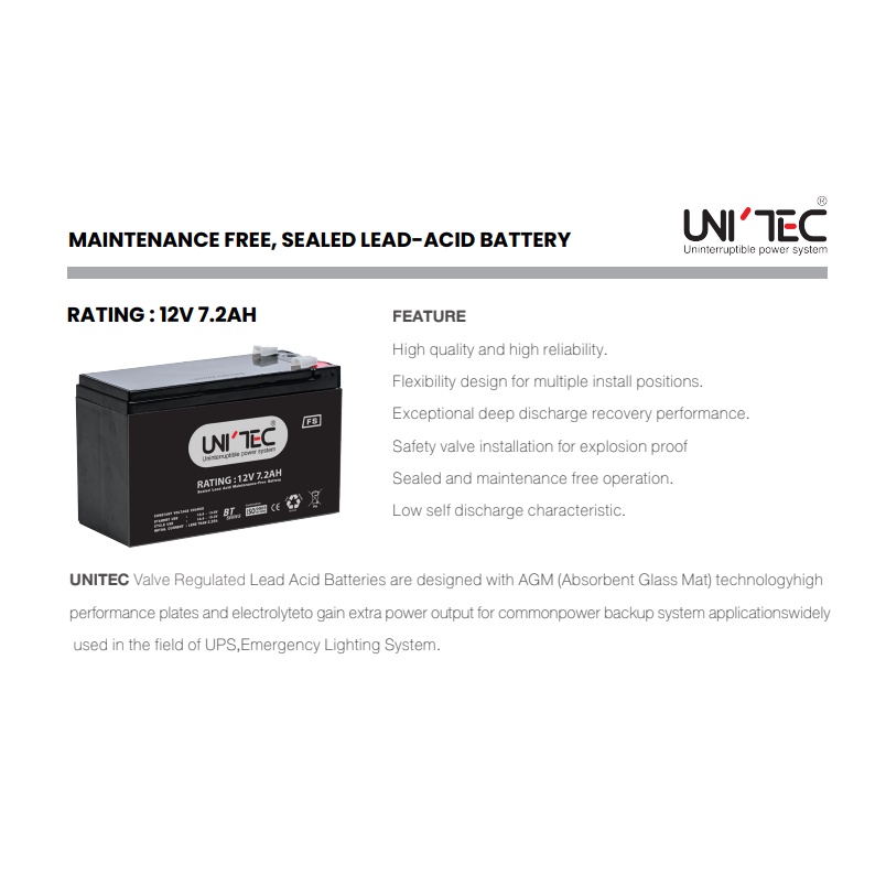 Battery 12V 7 2Ah UNITEC UPS   Sg 11134201 22090 5r32zvnfvthv2c