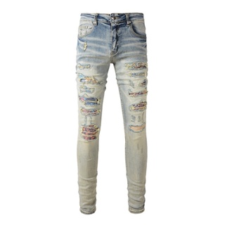 AMIRI hole patch jeans mens patch elastic jeans