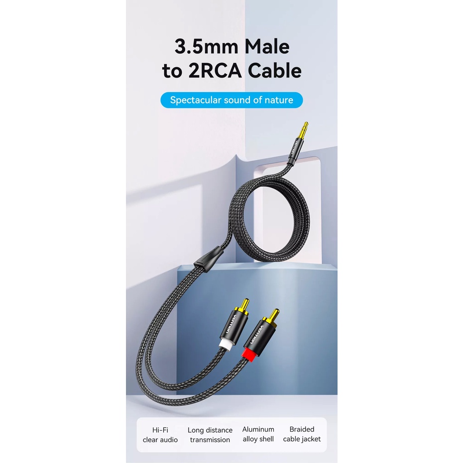 VentionRCA Cable 2rca to 3.5 audio cable rca 3.5mm Jack male to male ( Model: BCF/BCP-PVC/TPE) (0.5M-10M)