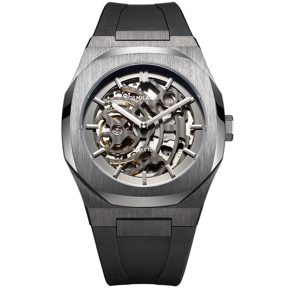 D1 milano GUNMETAL GREY SKELETON 41mm สายยางใส่สบาย  Sapphire//SEIKO NH70A สวย วัสดุดี หรูหราในราคาเ