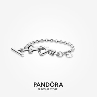 Pandora สร้อยข้อมือเงิน ผูกปม รูปหัวใจ T-Bar ของขวัญวันเกิด คริสต์มาส t925