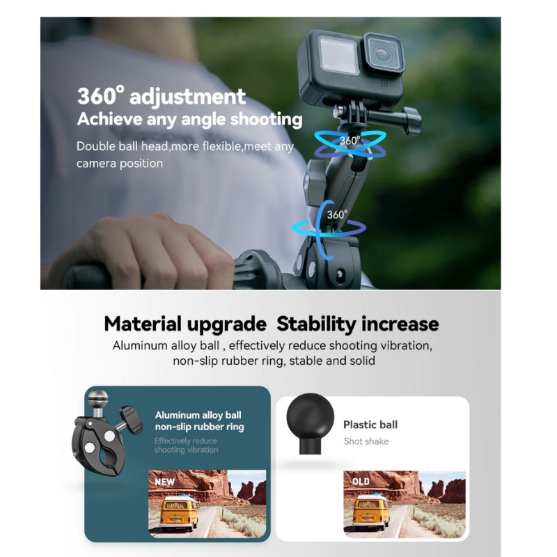 Telesin ตัวหนีบกล้อง ยึดติดมอเตอร์ไซต์หรือราวจับ for GOPRO,DJI Action 5Pro/4/3,Insta360