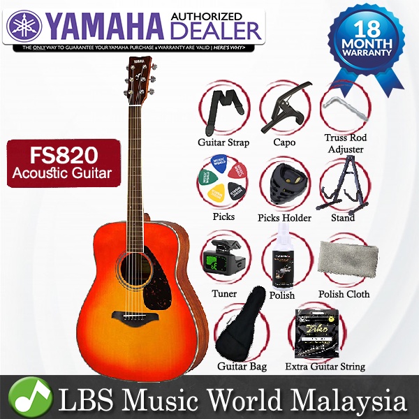 Yamaha FS820 40 คอนเสิร์ต Solid Spruce Mahogany Acoustic Guitar Autumn Burst (FS 820)