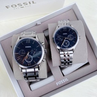 (ผ่อน0%) นาฬิกาคู่ Fossil BQ2469SET His and Her Fenmore Midsize Multifunction Stainless Steel Watch 44mm. / 36mm. สีเงิน