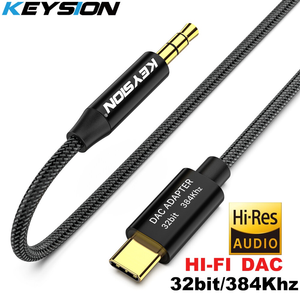 Keysion อะแดปเตอร์แปลงเสียงลําโพงดิจิทัล HIFI DAC USB Type C เป็น AUX ตัวผู้ 32bit 384kHz AUX สําหรั