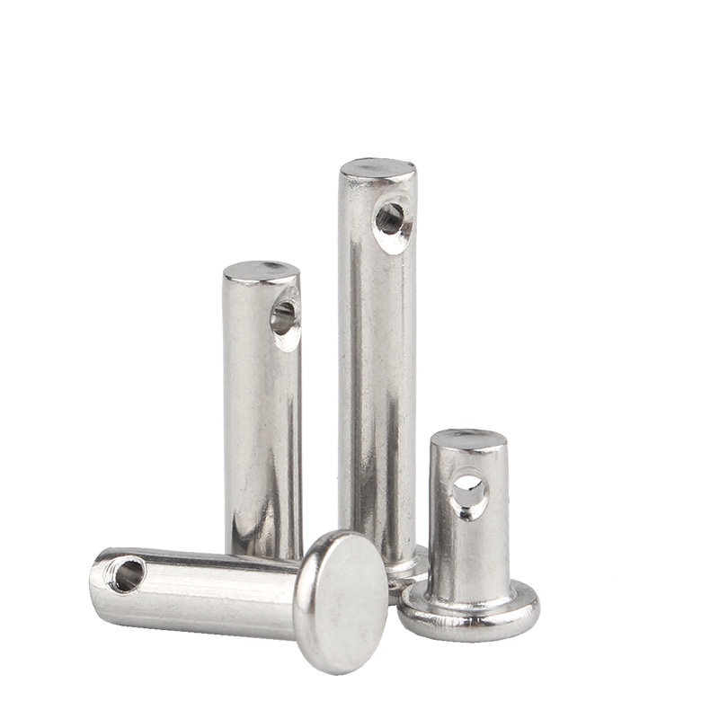 【KZS-】สแตนเลสสตีล 304 Pin Shaft หัวแบน Pin ทรงกระบอกพร้อมรู Pin หมุดปักหมุด M3M4M5M6M8M10