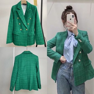 Blazer ผ้าทวิตสีเขียว เสื้อสูททรงสวย