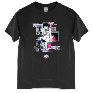 เสื้อยืด พิมพ์ลายมังงะ Glitch Serial Experiments Lain สไตล์ฮาราจูกุ สตรีท สีดํา สําหรับผู้ชาย