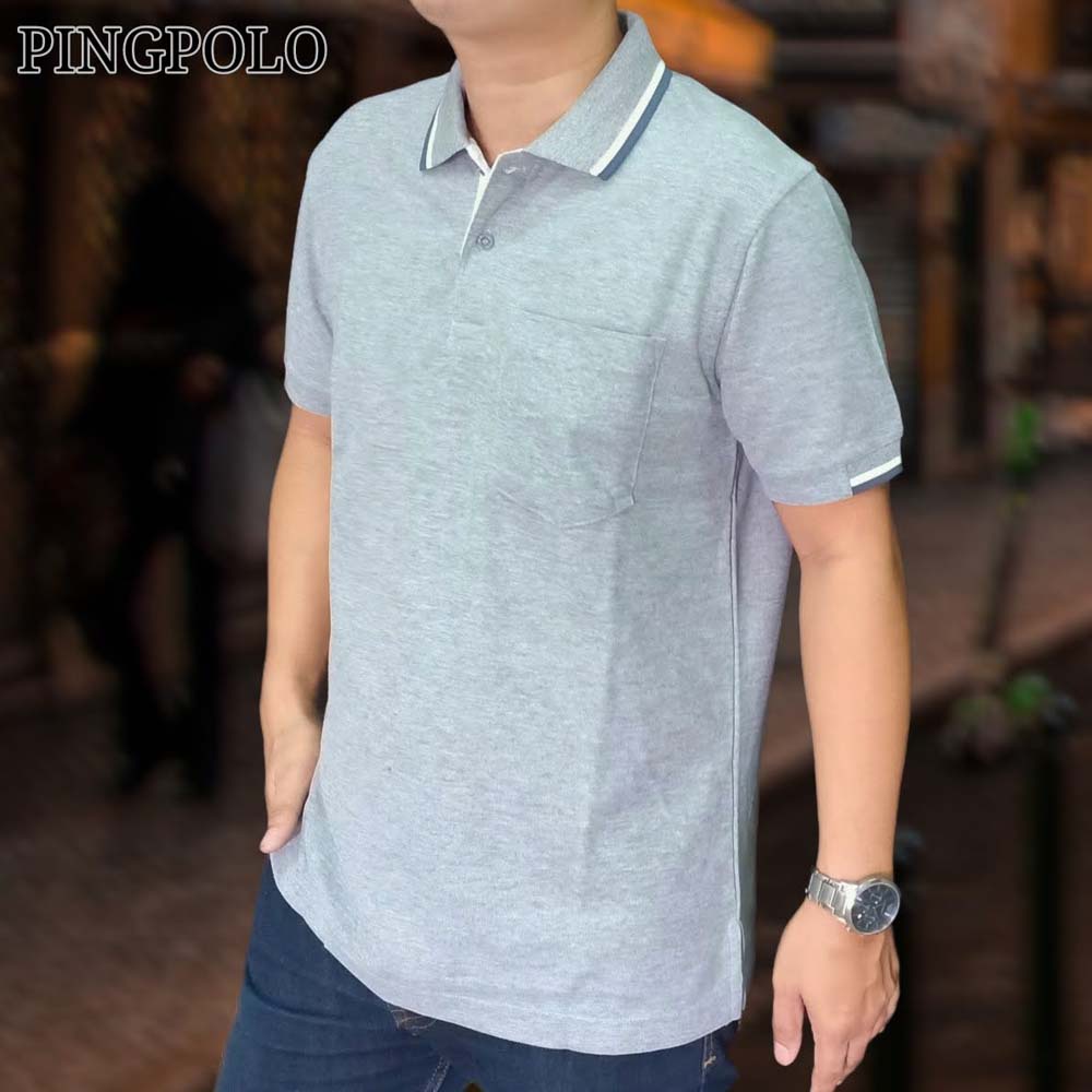 เสื้อโปโลผู้ชายแขนสั้น สีเทา ปกขลิบ งานตัดเย็บคุณภาพเยี่ยม เกรดพรีเมี่ยม พร้อมส่ง