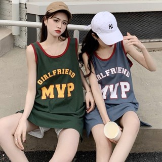 🔥ราคาถูกที่สุด🔥เสื้อยืดคอกลมแขนกุดทรงใหญ่ กุ้นขอบแดง ลาย MVP