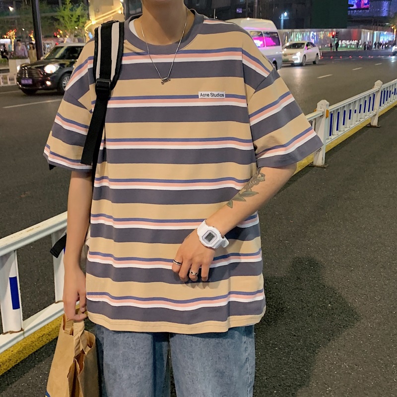 Man.shop เสื้อยืดลายทางสลับสี คุณผู้ชาย ลายทาง แฟชั่นใหม่ สไตล์เกาหลี สีสันสดใสในโทนสีที่ตัดดันอย่างโดดเด่นลงตัว