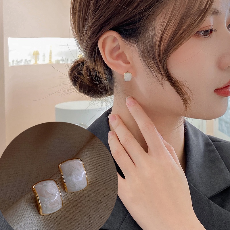 ต่างหูเข็มเงิน s925 ทรงสี่เหลี่ยม สไตล์ฝรั่งเศส เรโทร สําหรับผู้หญิง