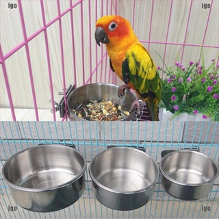 Bird Feeding Dish Cups,Hanging Stainless Steel Parrot Cage Feeder & Water Bowl with Wooden Platform for Parakeet Cockatiels Lovebirds Budgie 
